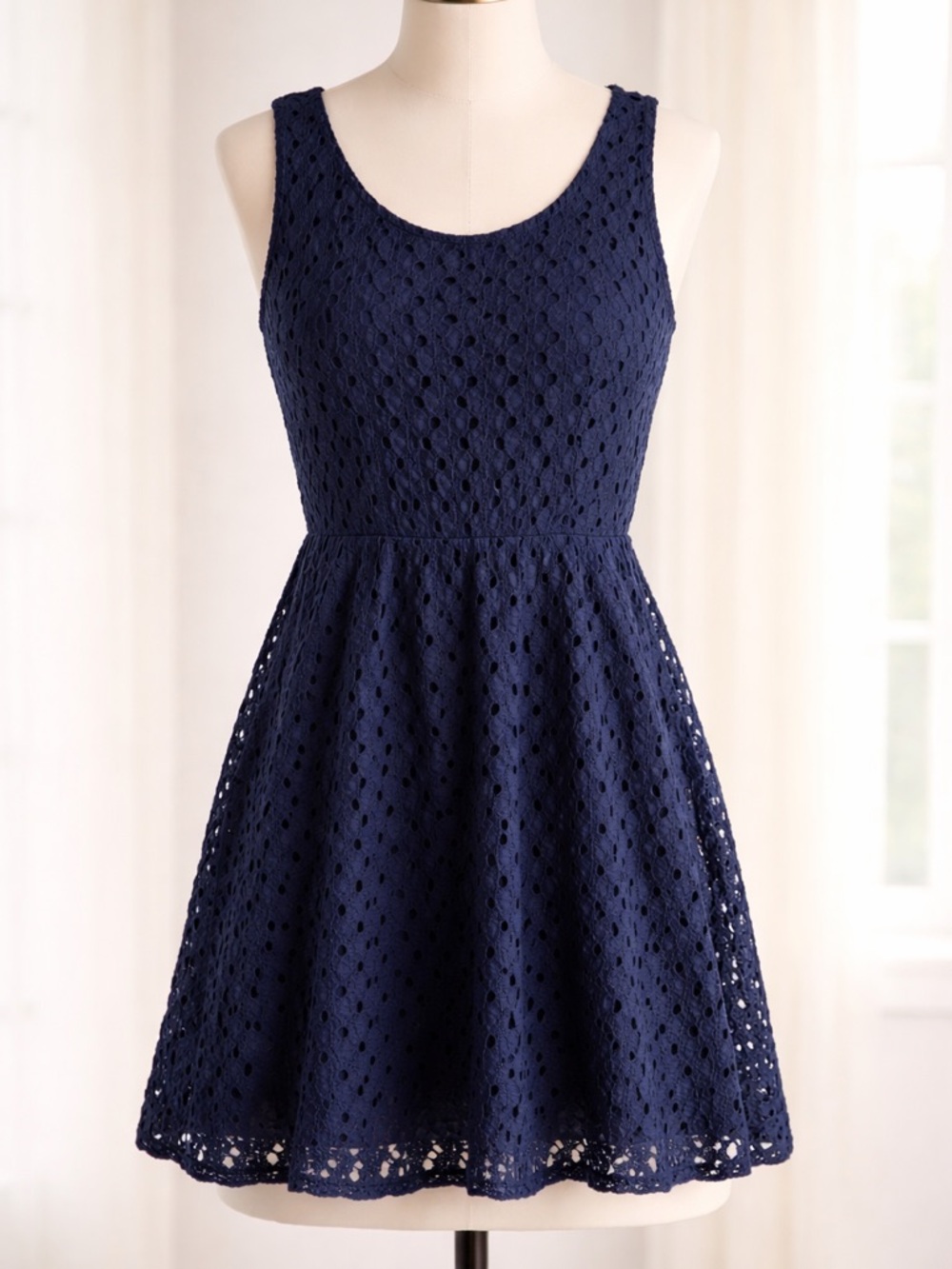 Lily Rose Navy Eyelet Sleeveless Skater Dress